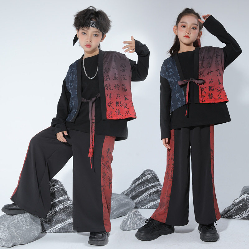 元旦男童国潮服装架子鼓表演服中国风套装演出服少儿嘻哈街舞潮服