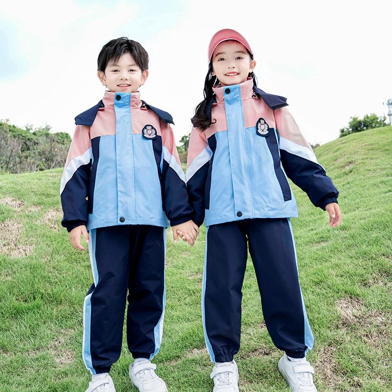 男女生冲锋衣校服套装秋冬季加绒加厚学生班服两件套冬装幼儿园服