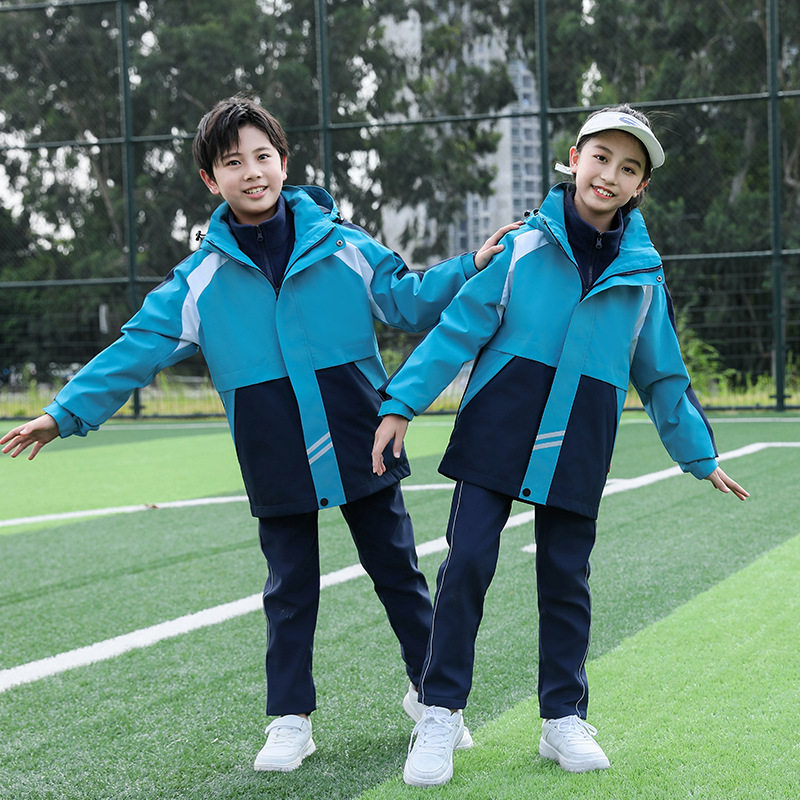 新款初中生校服秋冬装三合一可拆卸冲锋衣套装加厚外套小学生班服