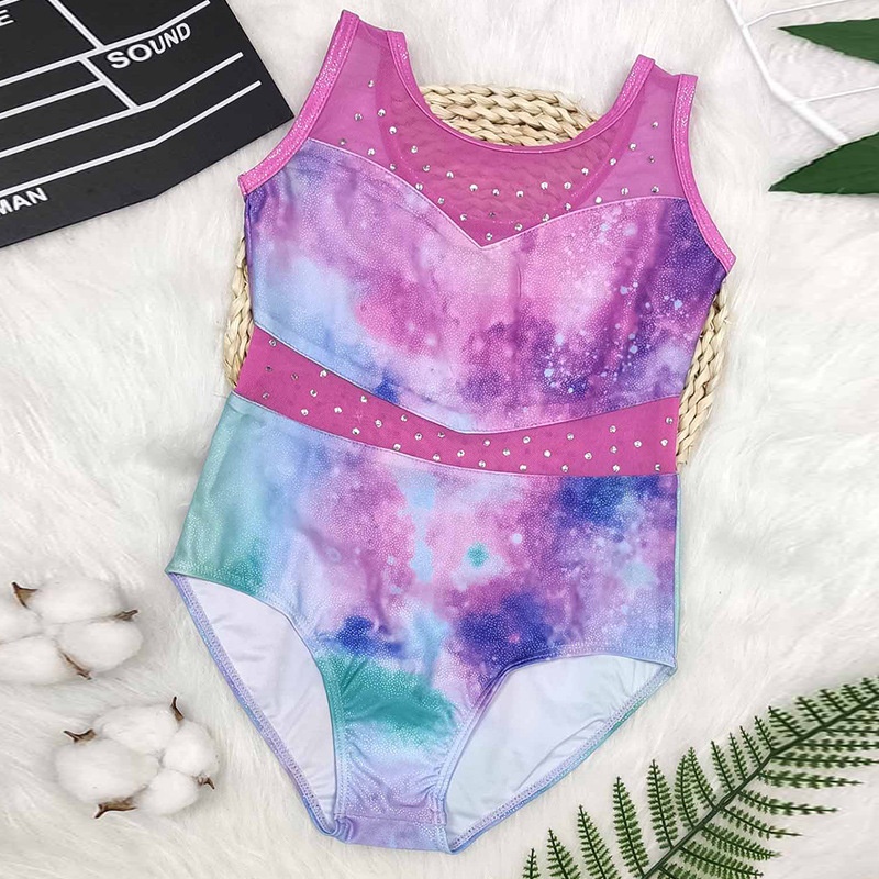 体操服少儿女跨境外贸高级烫钻设计紧身衣拉丁舞形体儿童表演服装