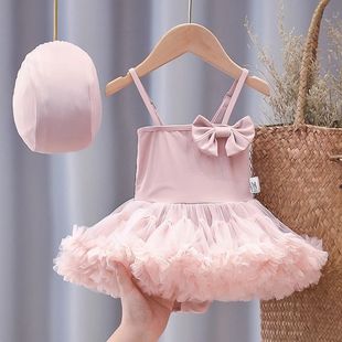 兒童泳衣女童游泳裝 連體裙式 泳裝 吊帶可愛洋氣速干寶寶 新款