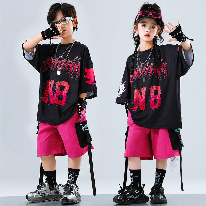 嘻哈女童街舞服幼儿园架子鼓潮宝走秀表演出服大男童爵士舞蹈服装