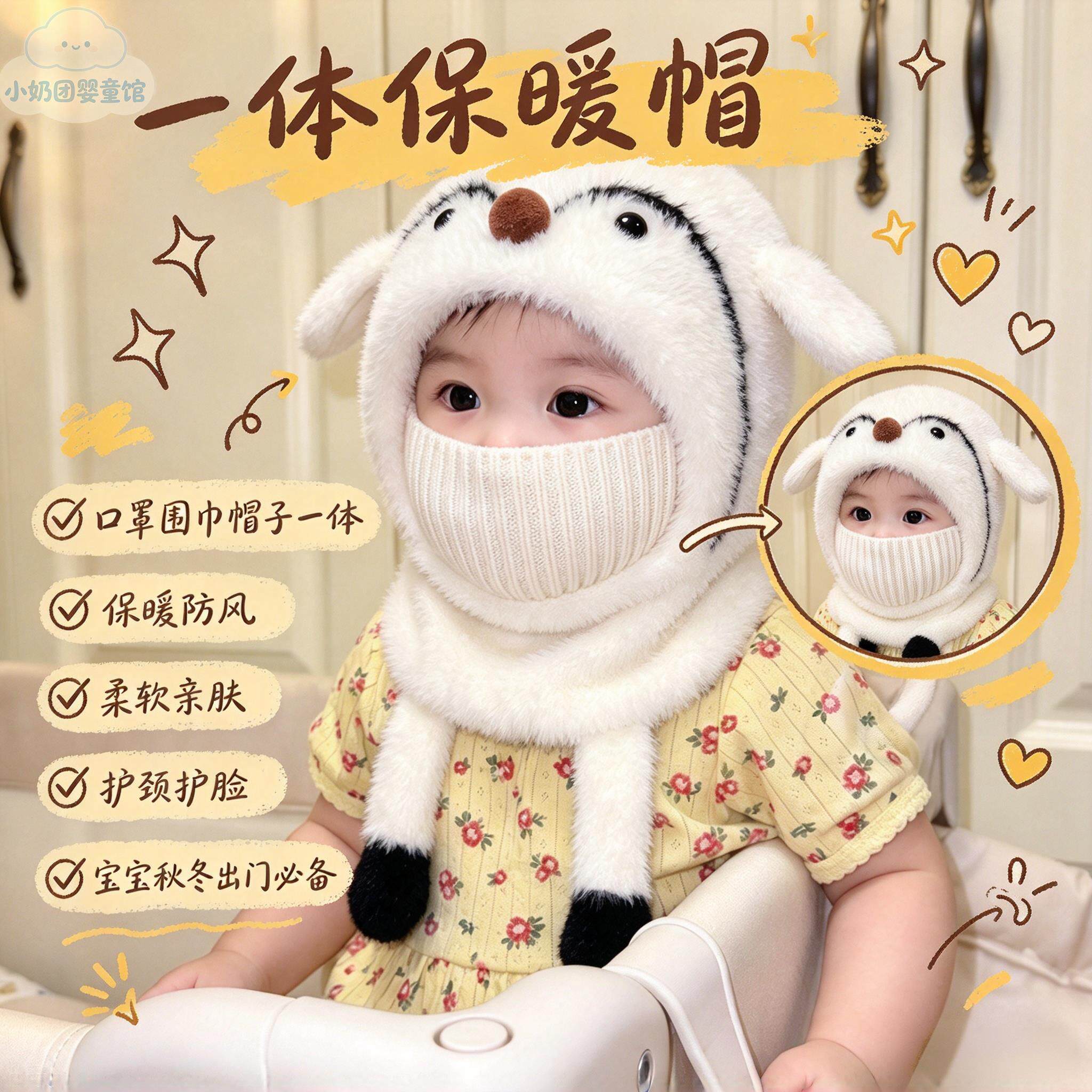 小企鹅儿童帽子围巾口罩一