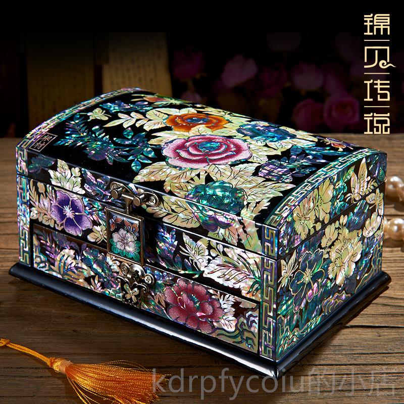 正品锦贝式传说螺钿木质首饰盒漆器质中式公木主复古婚礼结物中珠
