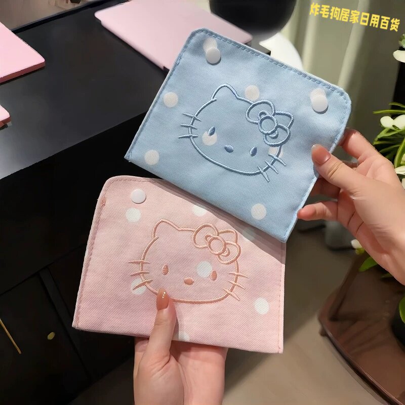 可爱波点猫咪便携按扣收纳包