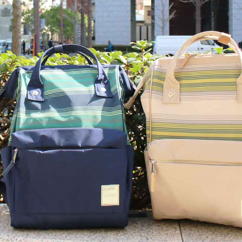 潮牌日本乐天双肩包条纹离家出走包口金包backpack学生书包背包