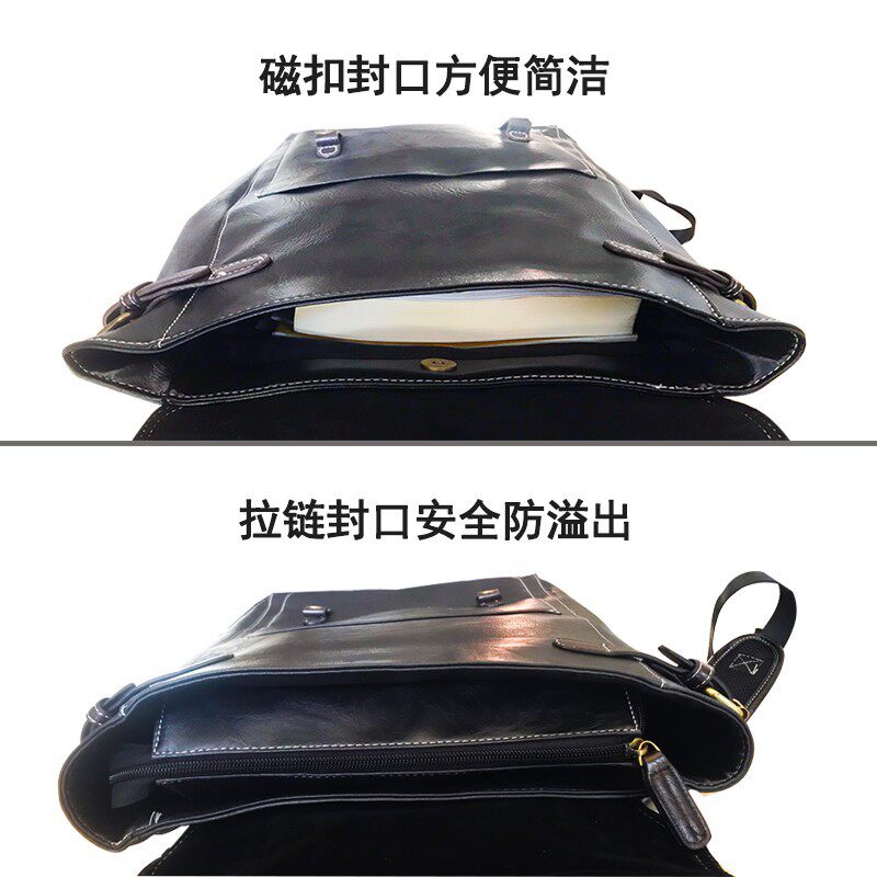 男士双肩包韩版书包多功能大学生电脑背包皮质新款简约防水拉链款
