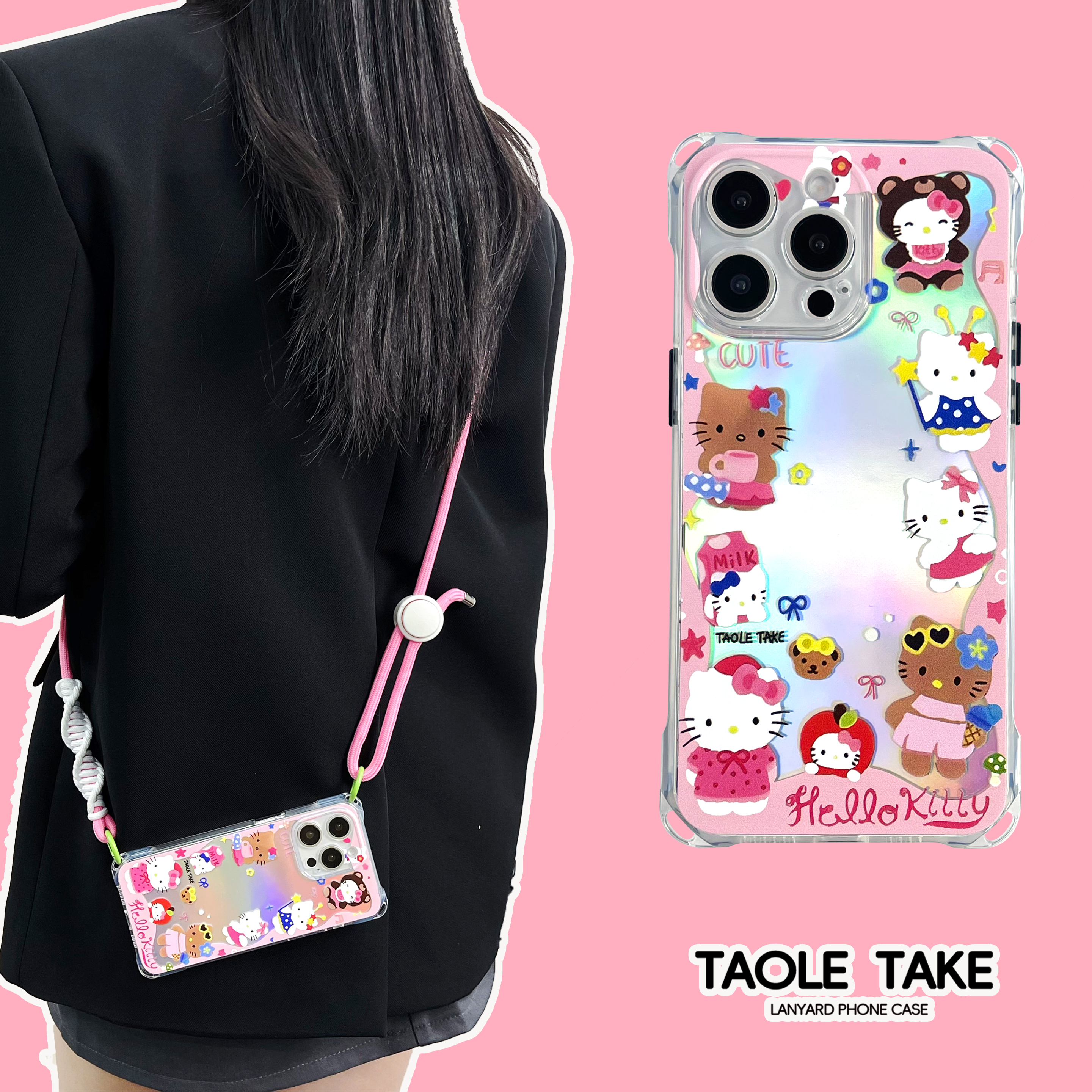 可爱HelloKitty镭射带斜跨手机壳
