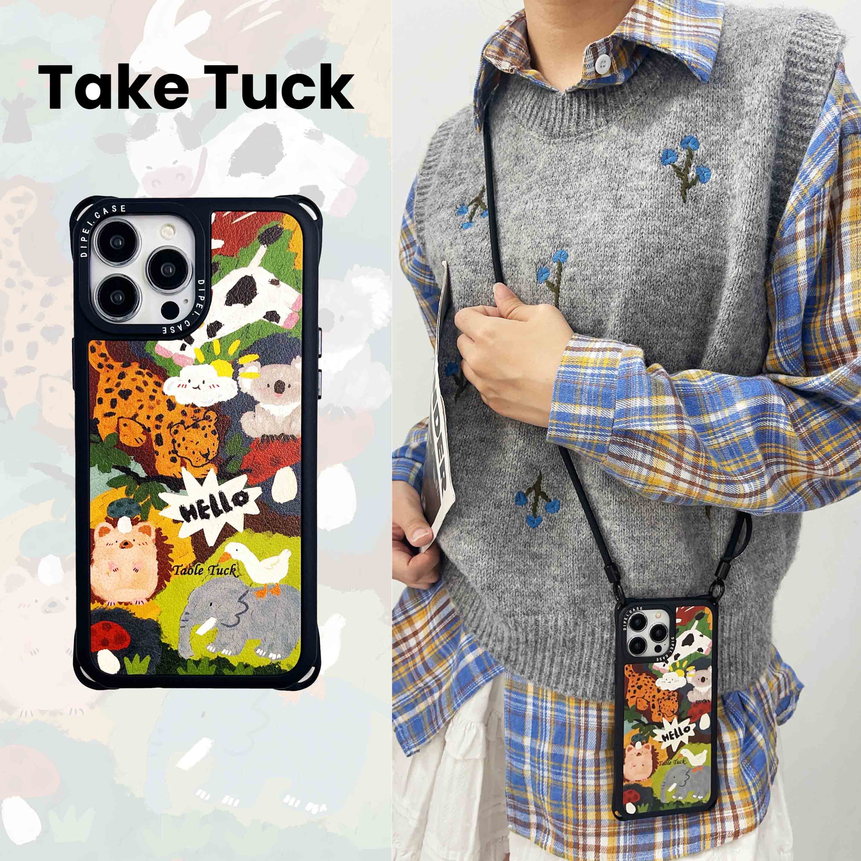 磁吸皮质防摔卡通动物手机壳全包