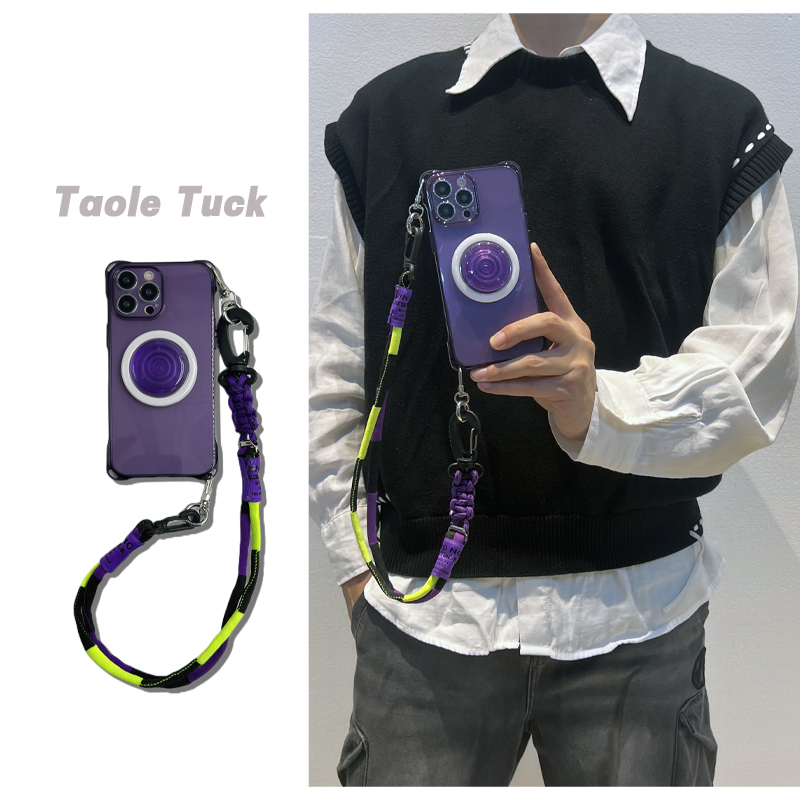 斜挎紫色苹果15pro背带手机壳