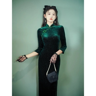 弹性大旗袍女装 美式 显瘦长款 2024年秋季 改良旗袍日常复古国风修身