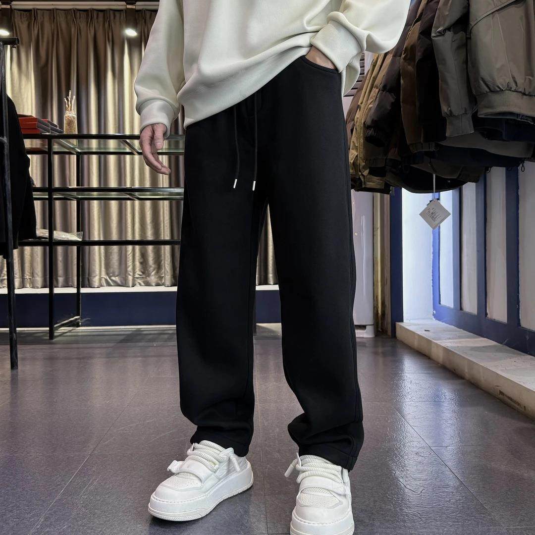 冬季加绒加厚高品质压褶立体剪裁针织休闲裤时尚宽松阔腿直筒长裤,男装,大码上装,淘宝优惠券,粉丝福利购,淘宝优惠卷