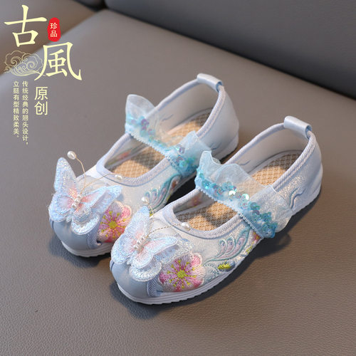 冬季女童汉服鞋子加绒儿童绣花鞋古风可爱宝宝公主鞋古装加厚棉靴