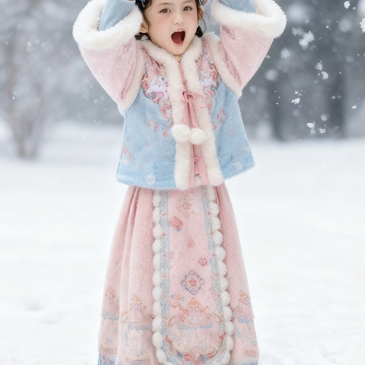 女童中式风刺绣汉服两件套