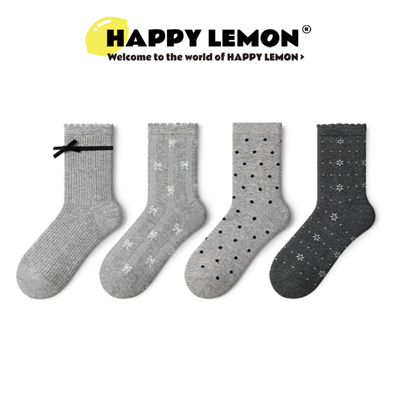 happylemon芭蕾风中筒袜女蝴蝶结