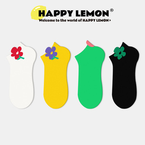 HAPPYLEMON个性花朵短袜女夏季ins潮袜可爱船袜棉春秋卡通多巴胺