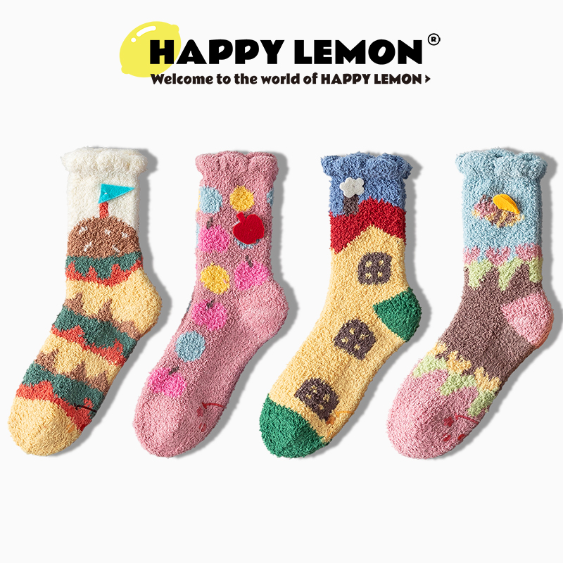 可爱卡通萌趣珊瑚绒地板袜