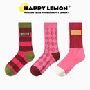 HAPPYLEMON袜子女中筒袜秋冬款ins潮外穿可爱字母条纹春秋长棉袜