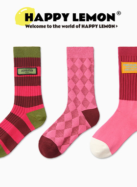 HAPPYLEMON袜子女中筒袜夏季薄款ins潮外穿可爱字母条纹长筒棉袜