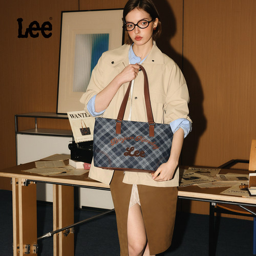 Lee格纹托特包女通勤百搭单肩包