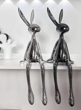 电视背景墙摆件轻奢高档电镀兔子坐姿摆件客厅玄关书房电视柜酒柜