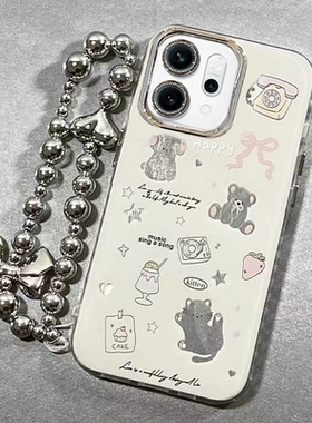 适用opporeno14手机壳带镜头膜PLA110手链全包opopreno14pro保护套PKZ110新款防摔0pp0ren014pr0软边5g卡通女