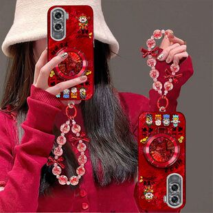 适用荣耀x50i手机壳CRT-AN00带镜头膜华为honor90lite喜庆crt—anoo保护套x50l新年女款5g全包边防摔手链支架