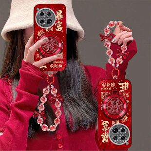 适用一加ace3pro手机壳PJX110镜头全包oppo1加ace3保护套PJE110新年女款oneplus防摔5g喜庆红手链支架1+个性