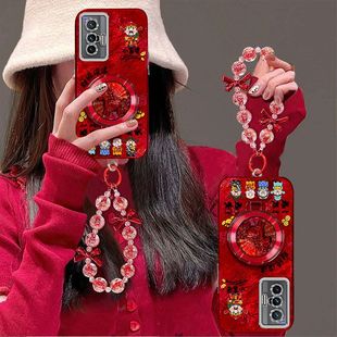 适用vivox70t手机壳V2132A带镜头膜x70pro保护套v2134a新年女款viv0x70支架手链v2133a全包边防摔pr0喜庆5G红