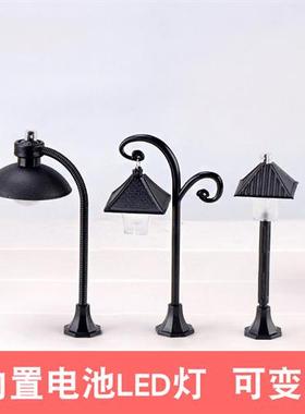 欧式迷你LED路灯小摆件 可变色圆方形模型灯微景观造景公园街边灯