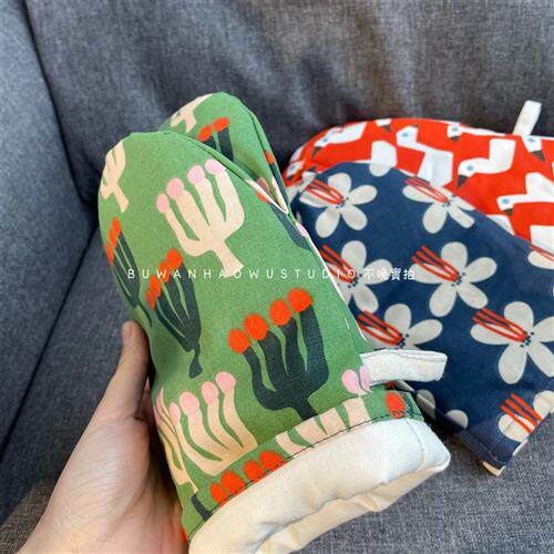 简直太喜欢了田园印花日式耐热 加厚 微波炉烤箱隔热手套