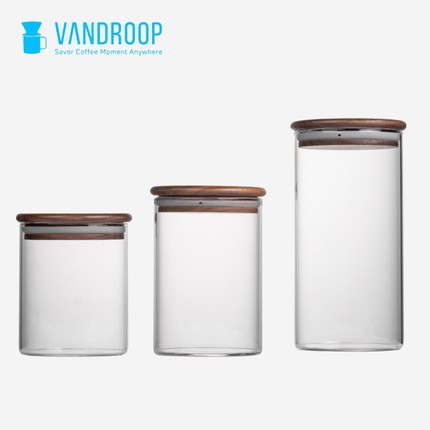 VANDROOP 咖啡豆玻璃密封罐防潮食品级厨房家用咖啡粉收纳储存罐