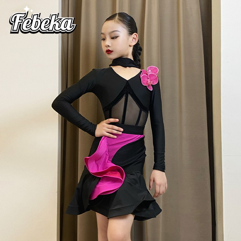 菲贝咔女童秋冬练功服拉丁舞长袖
