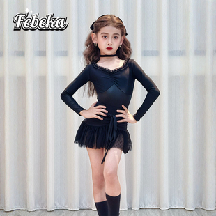 短裙练功服套装 菲贝咔2025秋冬新款 拉丁舞练功服女儿童高级感长袖