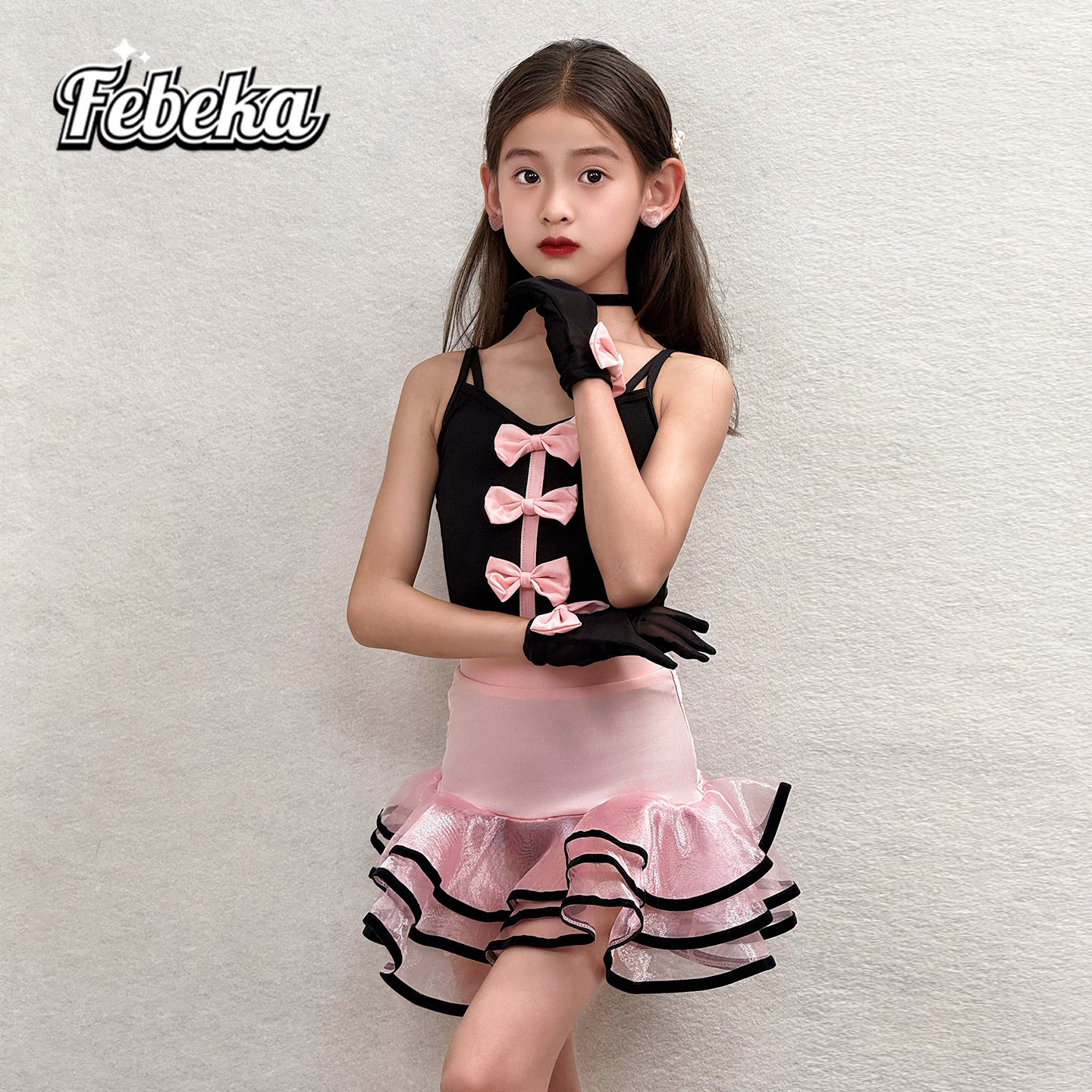 菲贝咔少儿拉丁舞服2026夏季新款高级感女童舞蹈服练功表演服套装