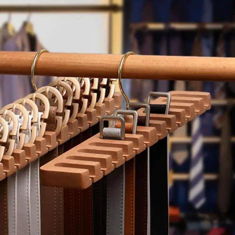 Beech Wooden Belt Hanger Wardrobe Rotating Organizer Rack Sc