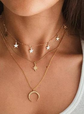Star Moon map multi-layer Necklace women月亮地图多层项链女