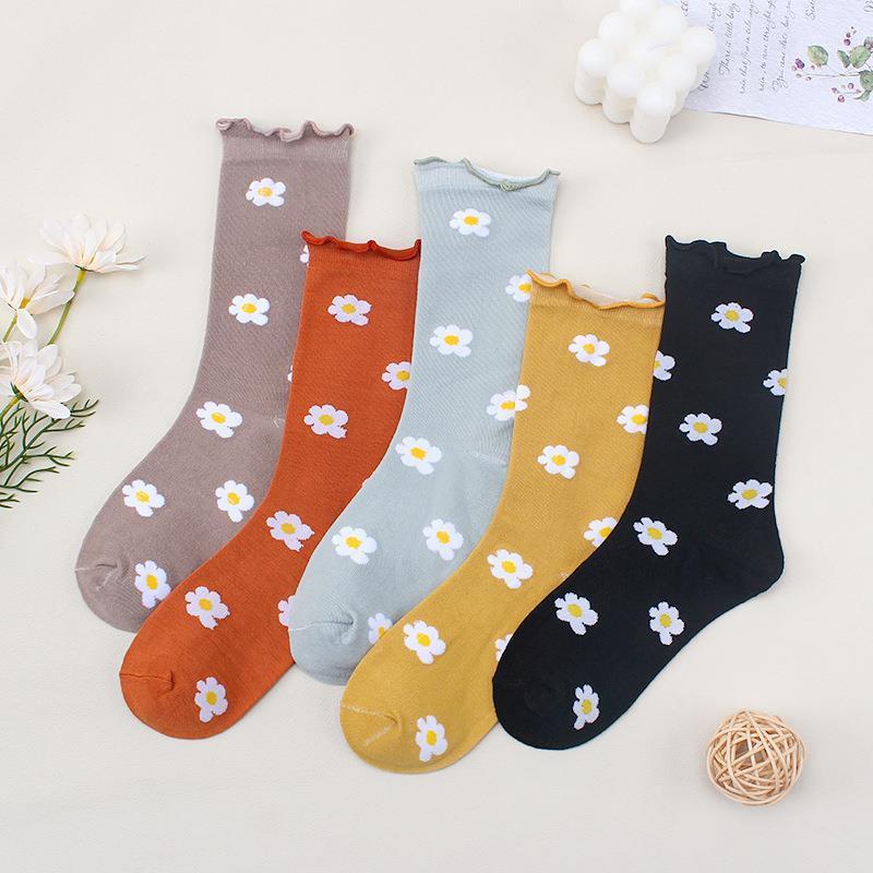 5 pairs Women's socks袜子女socks stockings Flower tube sock