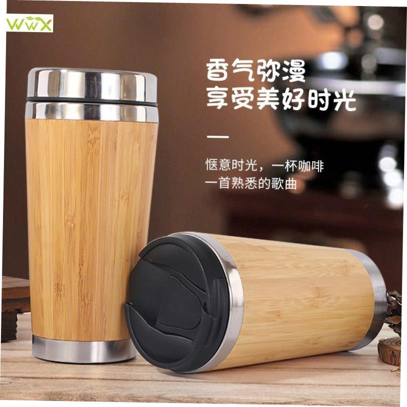 Bamboo Coffee Cup Stainless Steel Coffee Travel Mug With