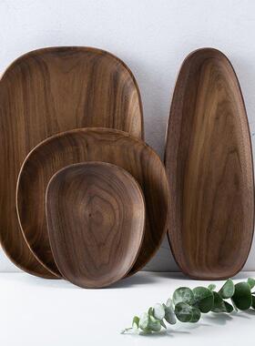 Tea tray in black walnut, round fruit tray in solid wood
