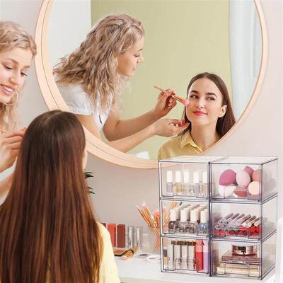 Clear Stackable Storage Drawer Makeup Organizer Plastic Bins