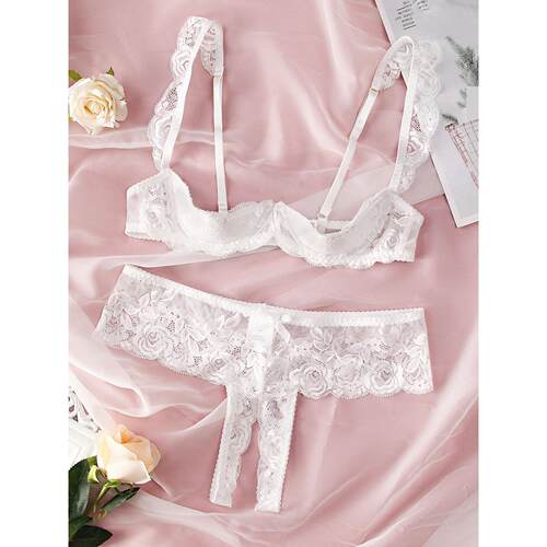 Women's Fun Underwear Transparent Lace Sexy Bra Set