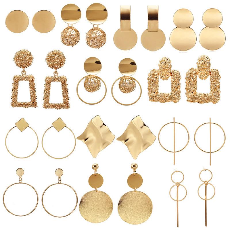 Women Big Geometric Statement Gold Metal Drop Earrings耳环女