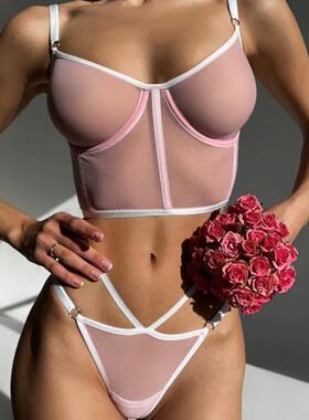 Sexy underwear thin perspective three-point bra set