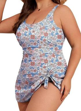 Vintage Floral Pattern Plus Size Swimwear Women Casual Slim
