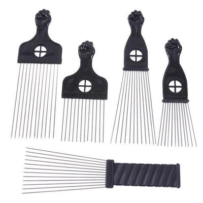 Black Fist Afro Metal Comb African Hair Pik Comb Brush Salon