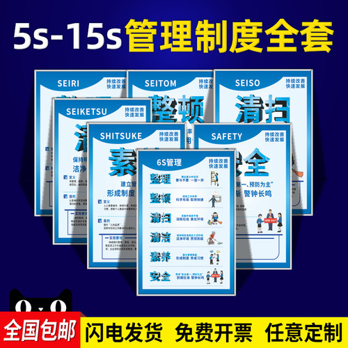 6S管理标识牌车间标语标贴5S/7S/8S/9S/10S宣传看板办公室安全生产警示标志仓库工厂企业制度牌整套挂图海报