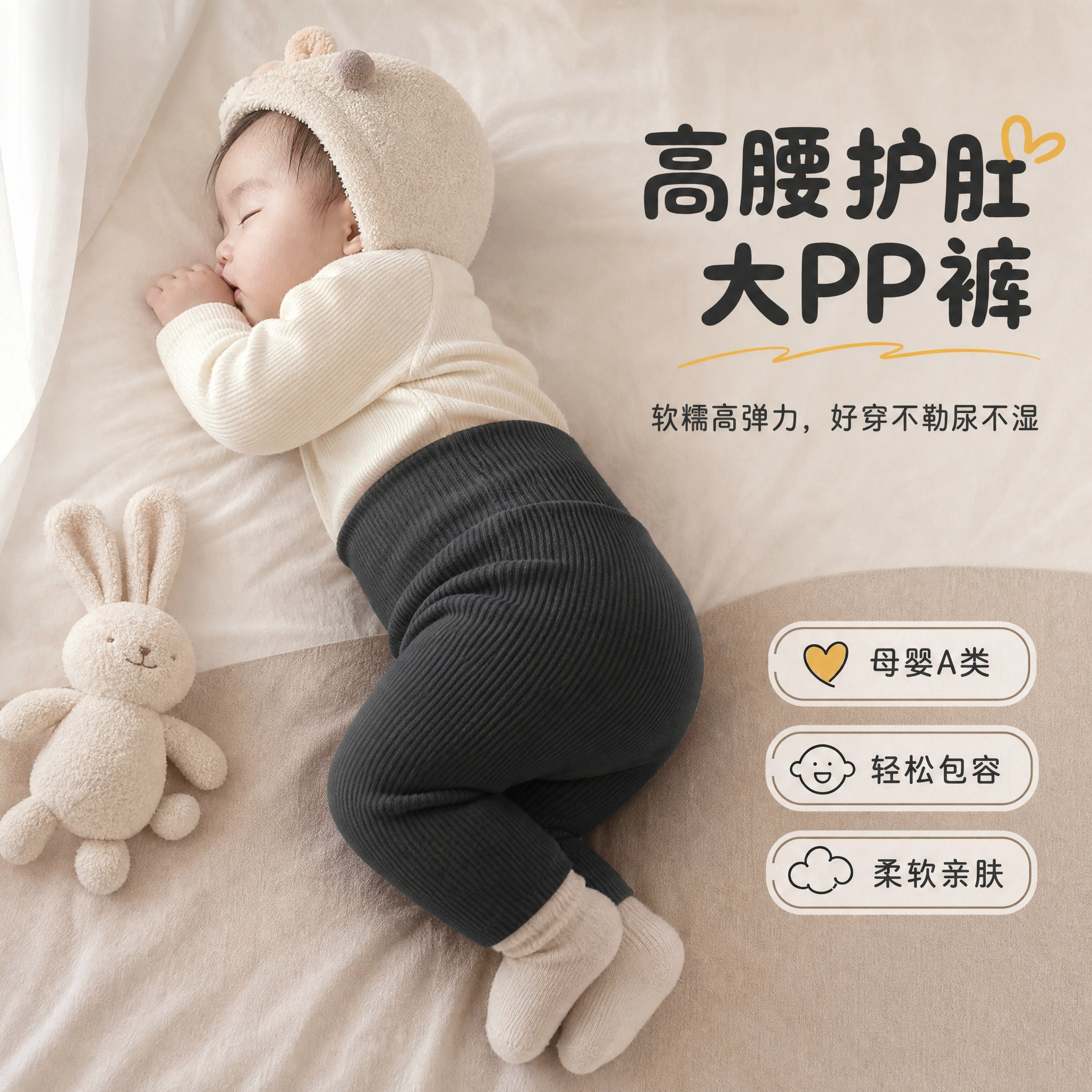 初严婴儿宝宝打底裤男女童大屁屁pp裤子高腰护肚春秋冬保暖长棉裤