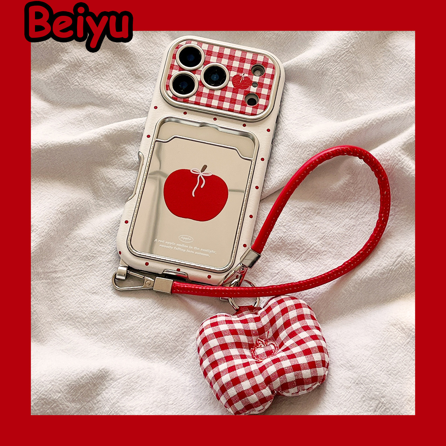 可爱波点格纹镜面卡包适用苹果17Promax手机壳iphone16pro新款15pro小众16pm带挂绳14pro硅胶17pro皮质14全包,3C数码配件,手机保护套/壳,淘宝优惠券,粉丝福利购,淘宝优惠卷