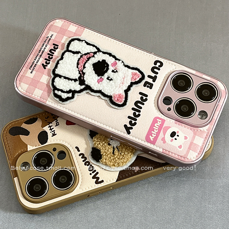 鼓包皮质刺绣立体西高地手机壳